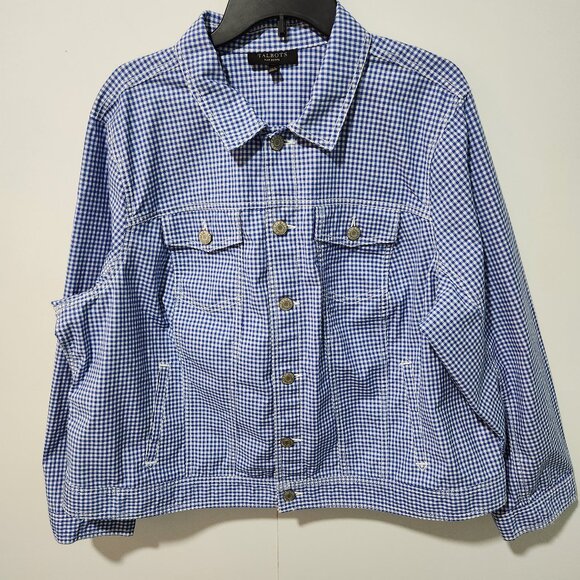 Talbots Plus Petite Jackets & Blazers - TALBOTS- Blue and White Gingham - PETITE-3X-Button Up  -Long Sleeve Jacket